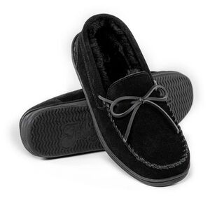 Men's MySlippers - New NIB Size 7 Black Moccasin Memory Foam Indoor/Outd…